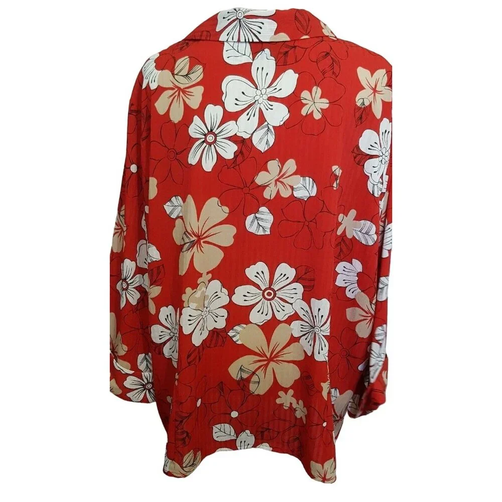 Vtg Apparenza Women's Top Shirt 2X Button Front Red floral 3/4 Cuffed Sleeve - Picture 4 of 8
